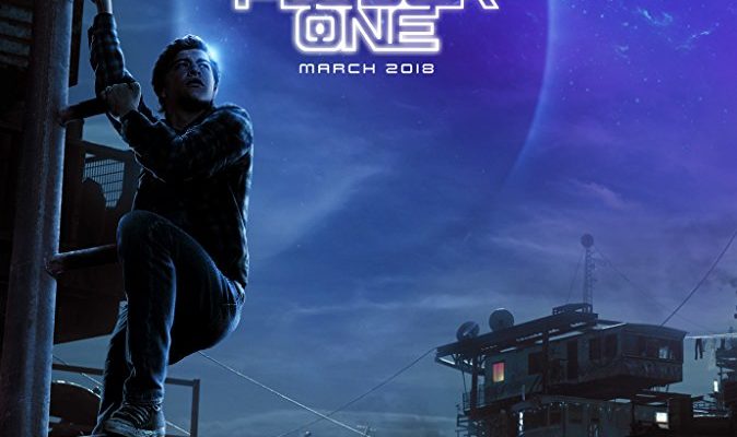 Ready Player One movie poster showing main character climbing the side of a building against a dark sky